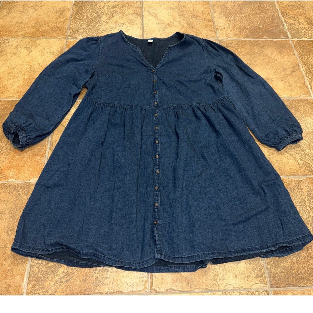 Old Navy Denim Mini Dress Womens Large Blue Long Sleeve Button Front Babydoll